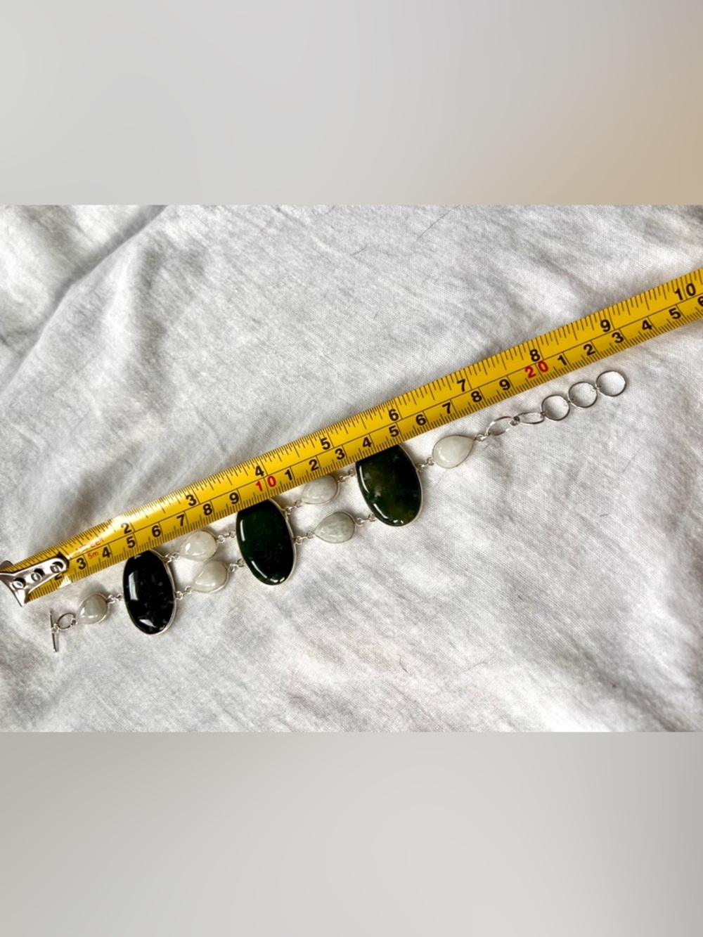925 Earth Stone MOSS AGATE + Rainbow Moonstone Bracelet 7”-8.5” - Picture 11 of 12